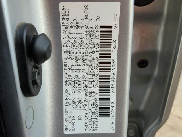 3TMJU62NX7M037519 - 2007 TOYOTA TACOMA DOU SILVER photo 10