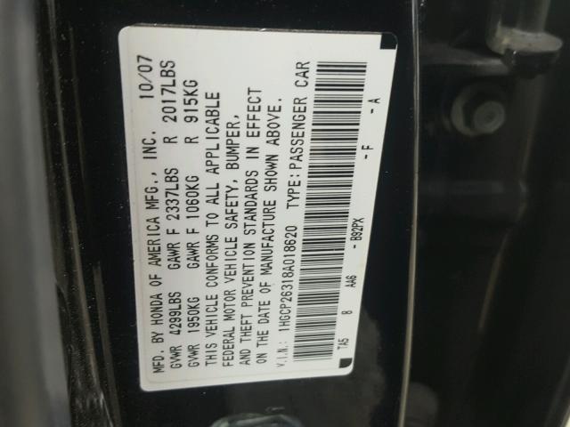 1HGCP26318A018620 - 2008 HONDA ACCORD LX BLACK photo 10