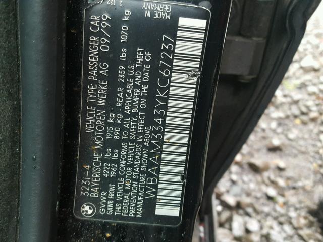 WBAAM3343YKC67237 - 2000 BMW 323 I BLACK photo 10