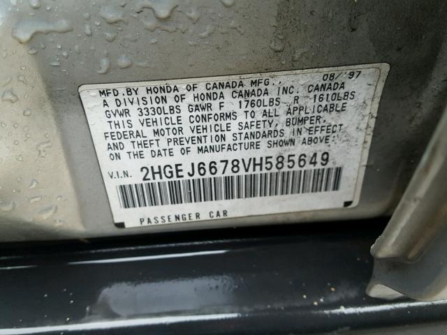 2HGEJ6678VH585649 - 1997 HONDA CIVIC LX SILVER photo 10