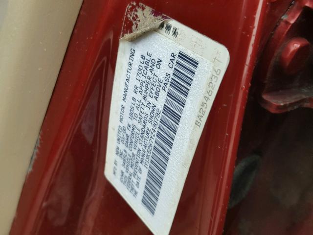 1Y1SK5287YZ430792 - 2000 CHEVROLET GEO PRIZM 红色 照片 10