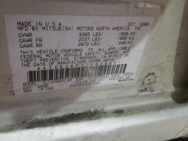 4A3AB36F37E038991 - 2007 MITSUBISHI GALANT ES WHITE photo 10