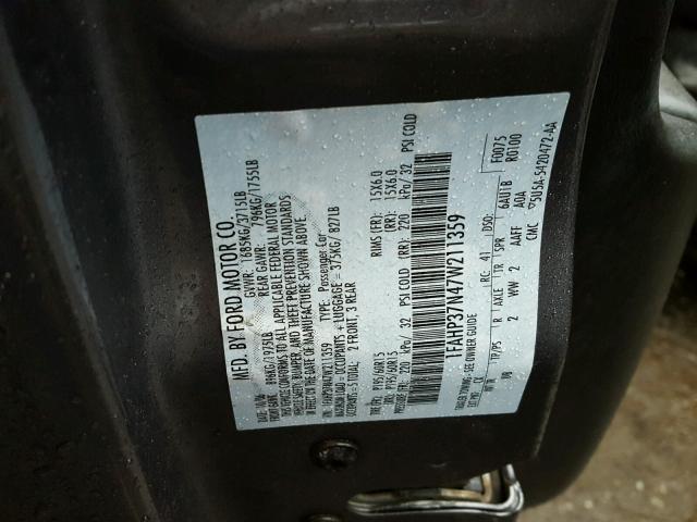 1FAHP37N47W211359 - 2007 FORD FOCUS ZX5 GRAY photo 10