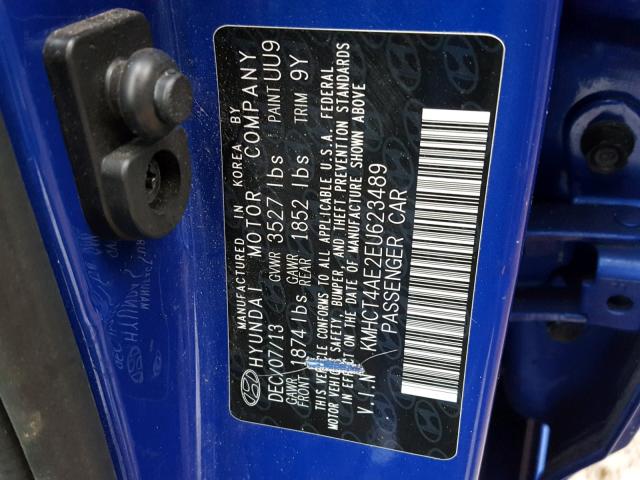 KMHCT4AE2EU623489 - 2014 HYUNDAI ACCENT GLS BLUE photo 10