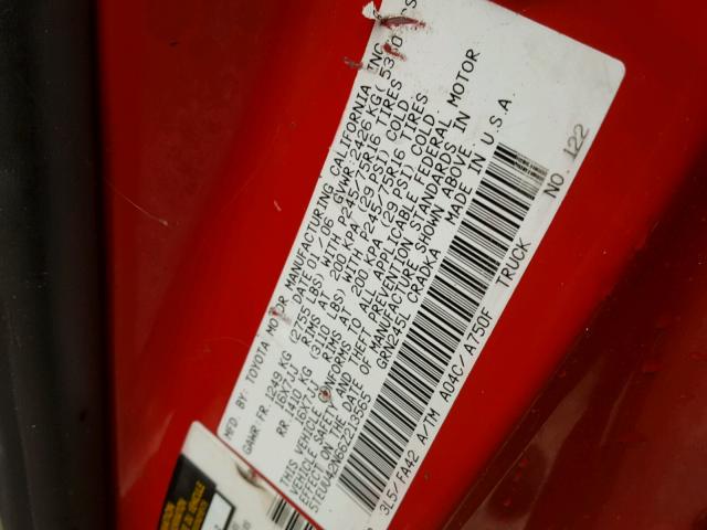 5TEUU42N66Z213565 - 2006 TOYOTA TACOMA ACC RED photo 10