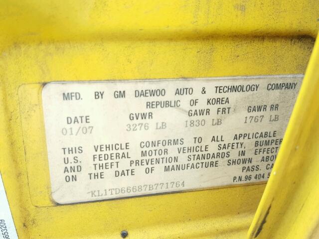 KL1TD66687B771764 - 2007 CHEVROLET AVEO BASE Сары фото 10
