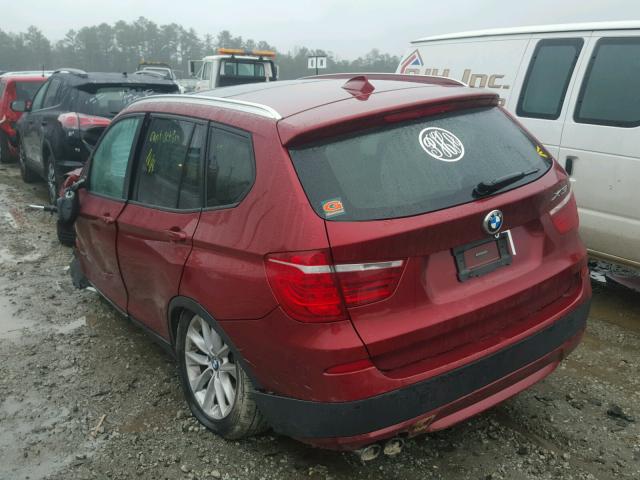 5UXWX9C59D0A22622 - 2013 BMW X3 XDRIVE2 BURGUNDY photo 3