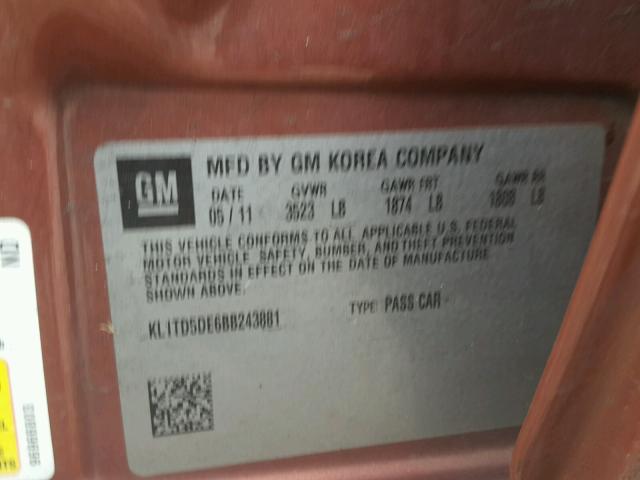 KL1TD5DE6BB243881 - 2011 CHEVROLET AVEO LS 金色 照片 10