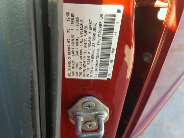 1HGCM56847A069310 - 2007 HONDA ACCORD EX RED photo 10