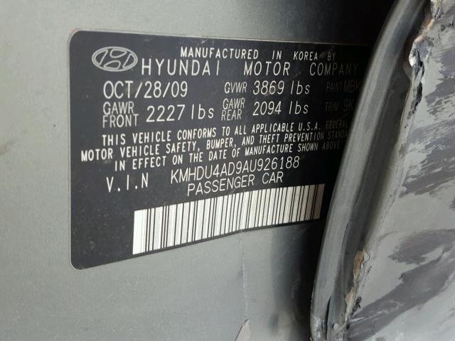 KMHDU4AD9AU926188 - 2010 HYUNDAI ELANTRA BL GRAY photo 10