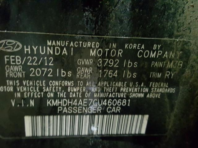 KMHDH4AE7CU460681 - 2012 HYUNDAI ELANTRA GL BLACK photo 10