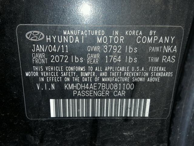 KMHDH4AE7BU081100 - 2011 HYUNDAI ELANTRA GL BLACK photo 10