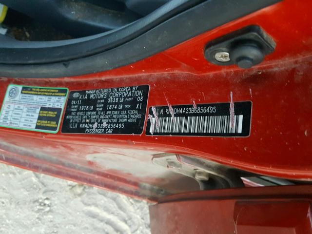 KNADH4A33B6856495 - 2011 KIA RIO BASE RED photo 10