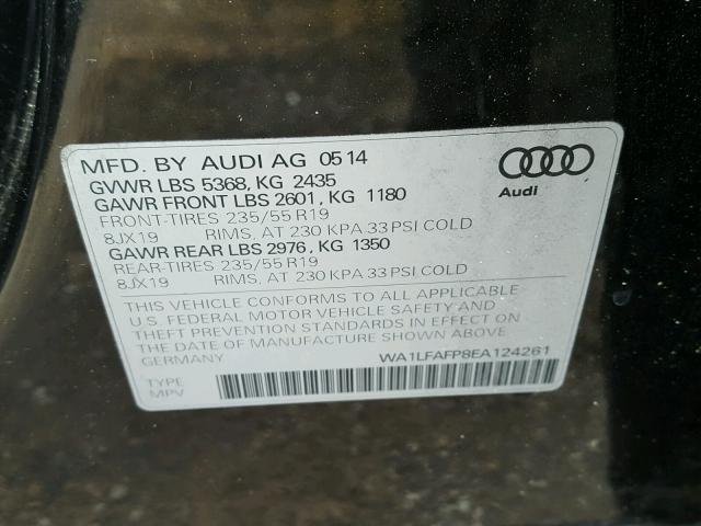 WA1LFAFP8EA124261 - 2014 AUDI Q5 PREMIUM BLACK photo 10