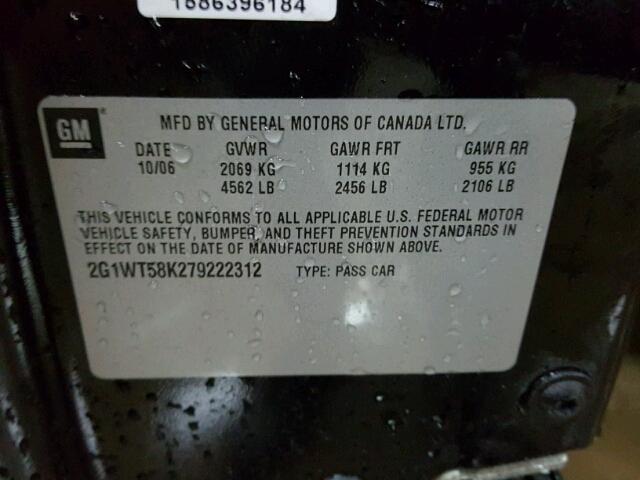 2G1WT58K279222312 - 2007 CHEVROLET IMPALA LT BLACK photo 10