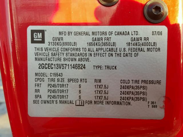 2GCEC13V571146824 - 2007 CHEVROLET SILVERADO RED photo 10