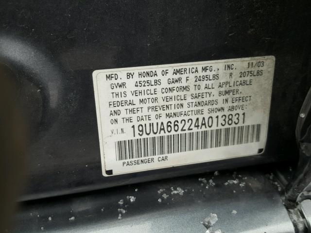 19UUA66224A013831 - 2004 ACURA TL GRAY photo 10