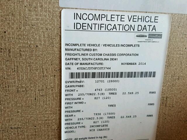 4UZACJDT6FCGT3744 - 2015 FREIGHTLINER CHASSIS XC ორფეროვანი ფოტო 10