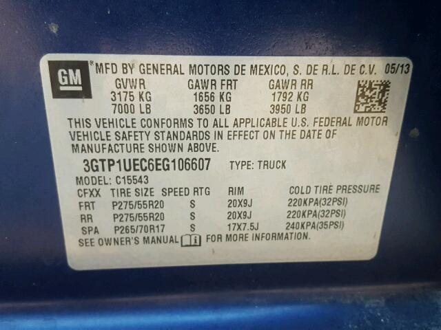 3GTP1UEC6EG106607 - 2014 GMC SIERRA C15 BLUE photo 10