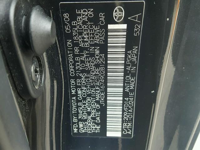 JTKDE167490281254 - 2009 TOYOTA SCION TC BLACK photo 10