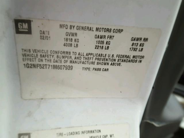 1G2NF52T71M607939 - 2001 PONTIAC GRAND AM S 白色 照片 10