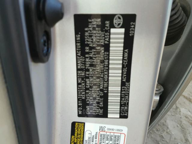 4T1BE46K87U186170 - 2007 TOYOTA CAMRY NEW SILVER photo 10