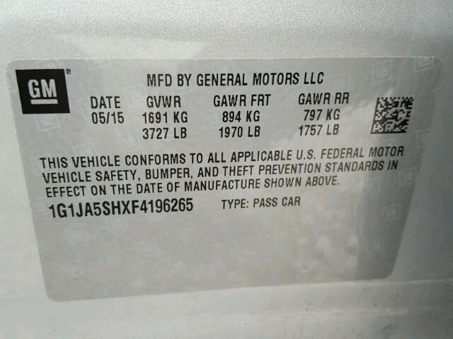 1G1JA5SHXF4196265 - 2015 CHEVROLET SONIC LS Boz foto 10