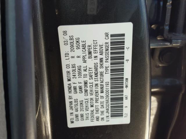 JH4CU26639C001193 - 2009 ACURA TSX BLACK photo 10