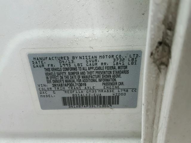 3N1AB7AP3DL713019 - 2013 NISSAN SENTRA S WHITE photo 10