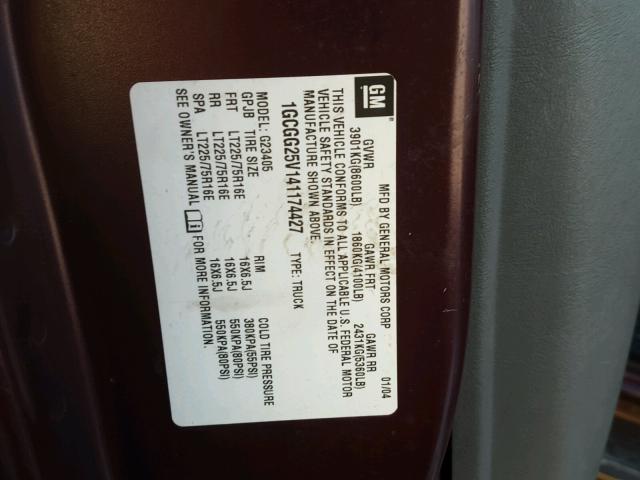 1GCGG25V141174427 - 2004 CHEVROLET EXPRESS G2 BURGUNDY photo 10