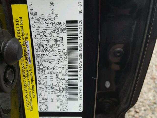 3TMJU4GN3AM098926 - 2010 TOYOTA TACOMA DOU BLACK photo 10