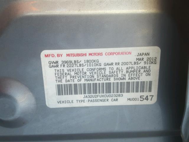 JA32U2FUXCU023283 - 2012 MITSUBISHI LANCER ES/ GRAY photo 10