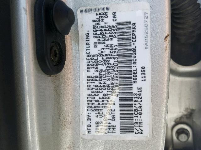 4T1BE32K53U131251 - 2003 TOYOTA CAMRY LE SILVER photo 10