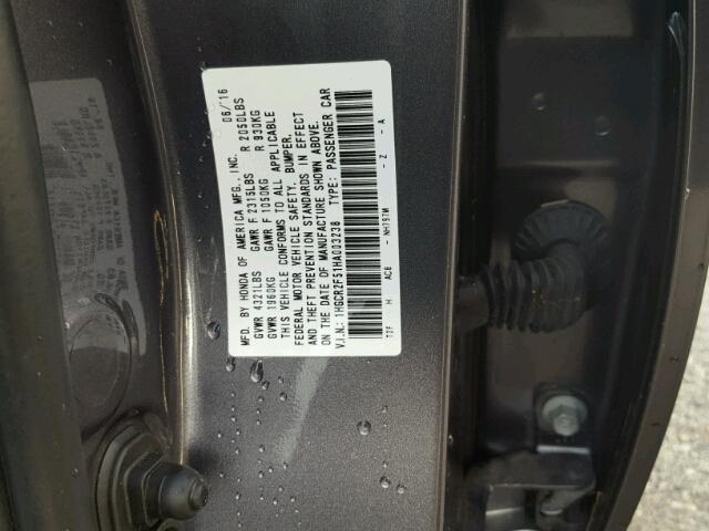 1HGCR2F51HA003238 - 2017 HONDA ACCORD SPO GRAY photo 10