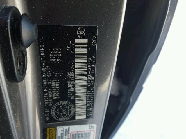 4T1BE32K44U872430 - 2004 TOYOTA CAMRY LE GRAY photo 10