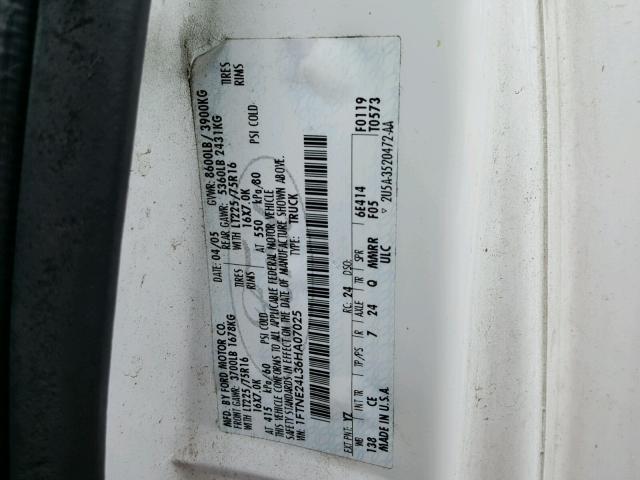 1FTNE24L36HA07025 - 2006 FORD ECONOLINE WHITE photo 10