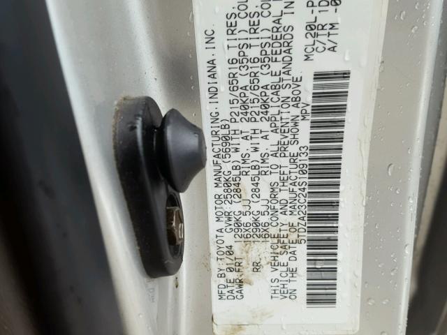 5TDZA23C24S109133 - 2004 TOYOTA SIENNA CE SILVER photo 10