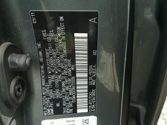 5TDKK3DC0BS120096 - 2011 TOYOTA SIENNA LE Gris photo 10