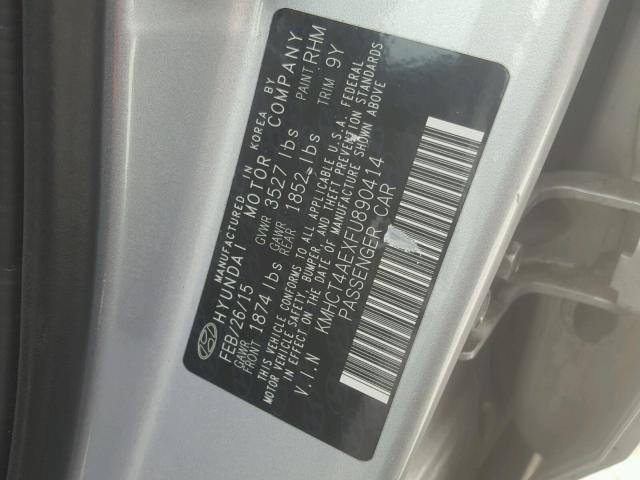 KMHCT4AEXFU890414 - 2015 HYUNDAI ACCENT GLS SILVER photo 10