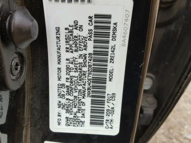 1NXBU40E79Z087428 - 2009 TOYOTA COROLLA BA BLACK photo 10