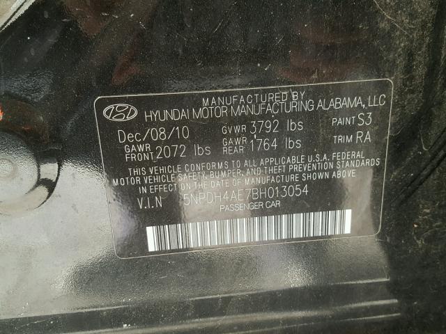 5NPDH4AE7BH013054 - 2011 HYUNDAI ELANTRA GL BLACK photo 10