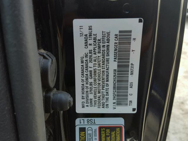 2HGFG3B04CH526458 - 2012 HONDA CIVIC EXL BLACK photo 10