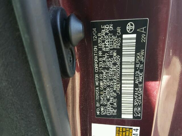 JTKDE177X50034829 - 2005 TOYOTA SCION TC 紫色 照片 10