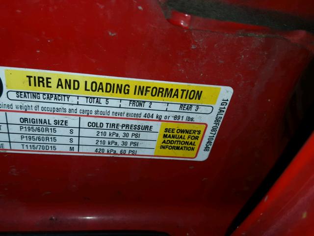 1G1AL58F087104548 - 2008 CHEVROLET COBALT LT RED photo 10