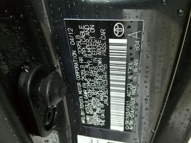 JTKJF5C71C3044755 - 2012 TOYOTA SCION TC 灰色 照片 10