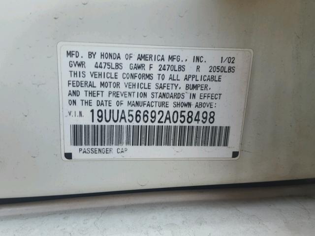 19UUA56692A058498 - 2002 ACURA 3.2TL WHITE photo 10