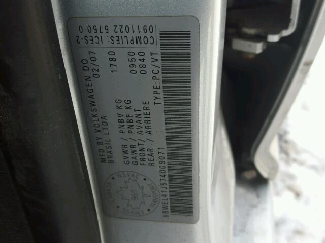 9BWEL41J574009071 - 2007 VOLKSWAGEN CITY GOLF SILVER photo 10