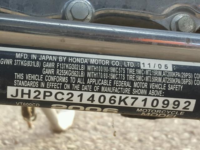 JH2PC21406K710992 - 2006 HONDA VT600 CD RED photo 10