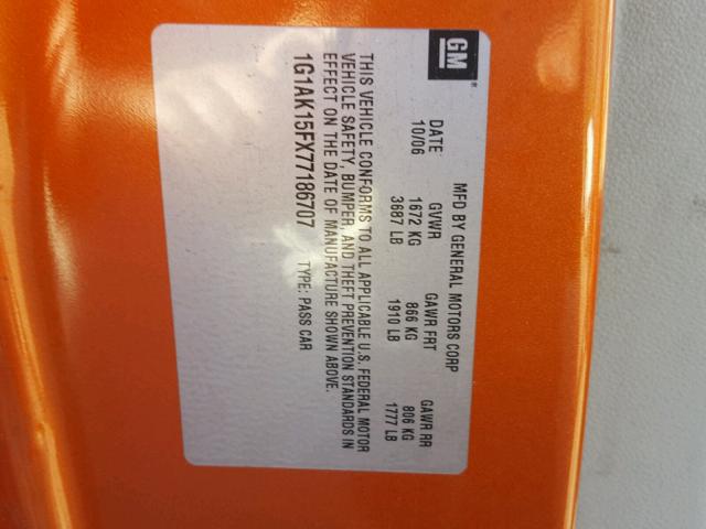 1G1AK15FX77186707 - 2007 CHEVROLET COBALT LS ORANGE photo 10