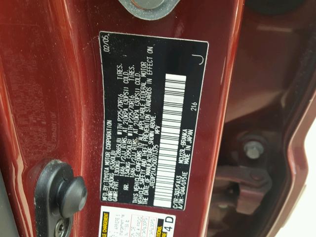 JTEDP21A750071375 - 2005 TOYOTA HIGHLANDER MAROON photo 10